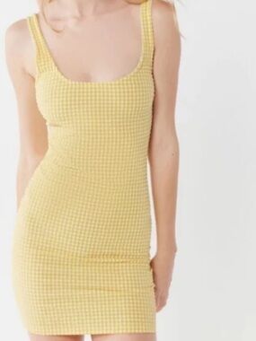 4 for $25- Urban Outfitters Yellow White Gingham Tank Mini Bodycon Dress